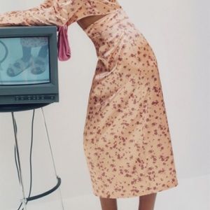 Zara Satin Floral Print Skirt